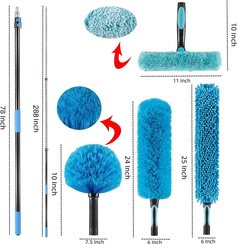 Hicavar 30 Foot High Ceiling Fan Duster with 6-24 Foot Extension Pole, Extendable Reusable Cobweb, Feather, Window Cleaning Squeegee Kit - Image 2